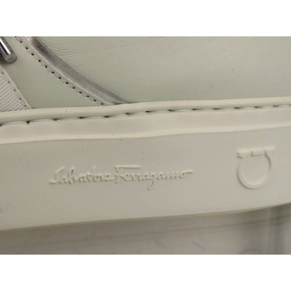 $795 FERRAGAMO NORIS WHITE LEATHER BEIGE SUEDE SF LOGO SNEAKERS 9 M ITALY main image 5